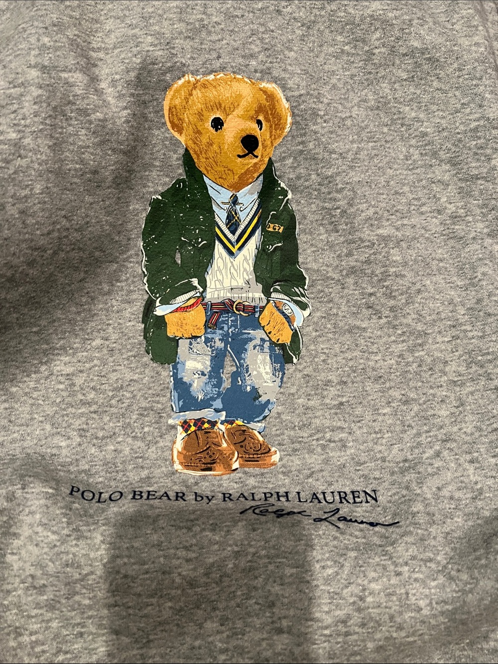 Authentic Ralph Lauren Gray Polo Bear Hoodie with Pink, Blue & Green Accents - Picture 6 of 7